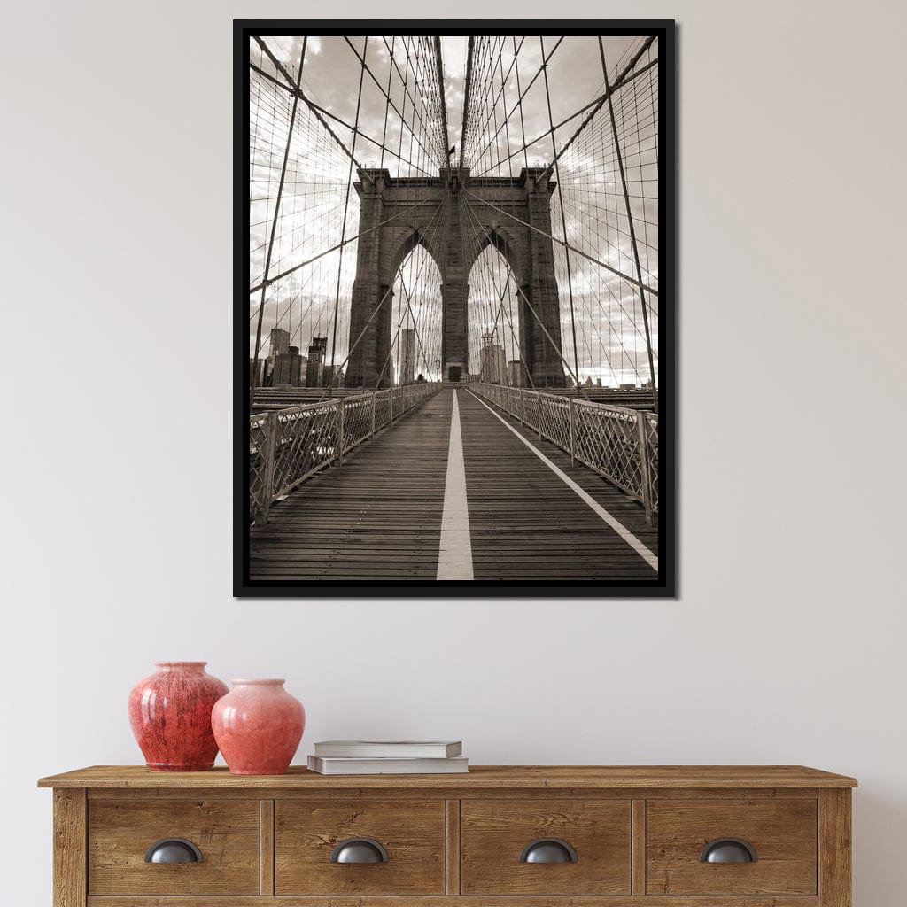 Brooklyn Bridge in Black & White Canvas Wall Art