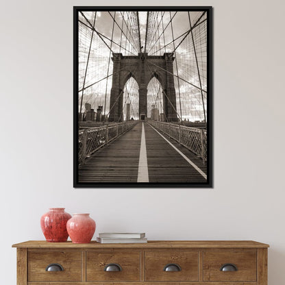 Brooklyn Bridge in Black & White Canvas Wall Art