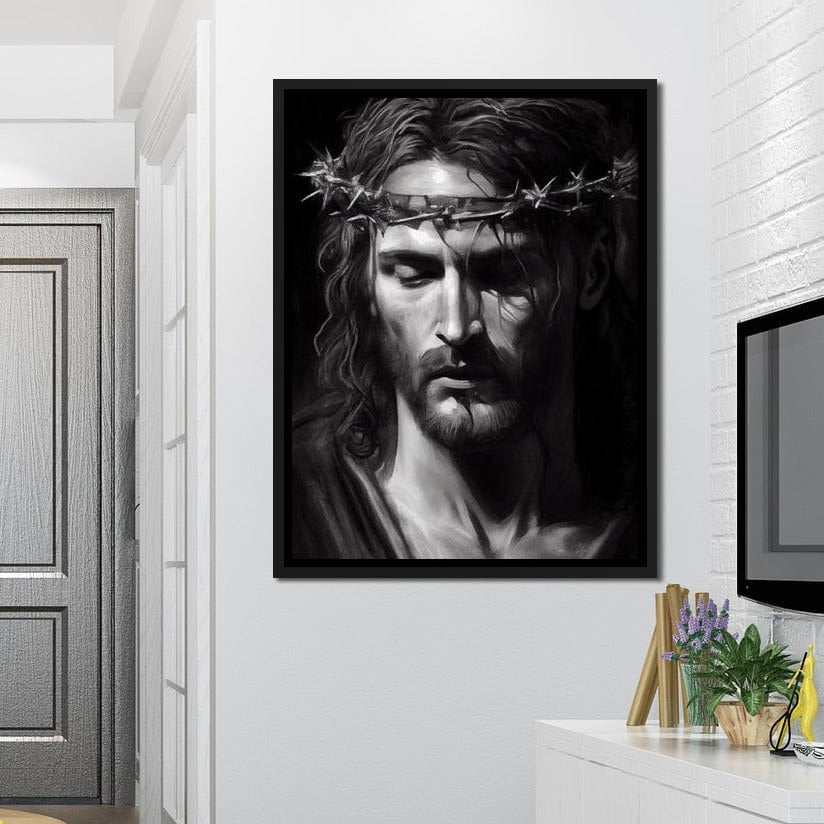 Black & White Jesus Portrait Canvas Wall Art