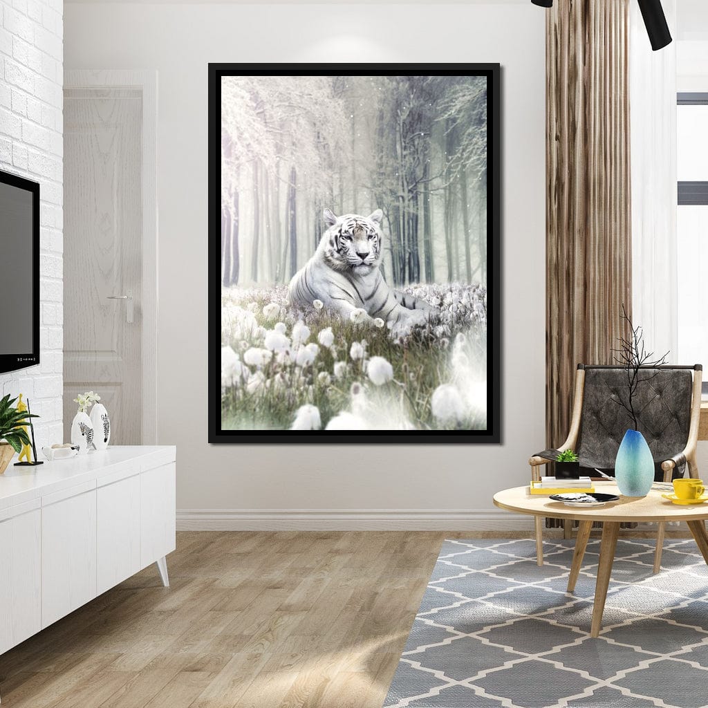 White Tiger Flowers Canvas Wall Art