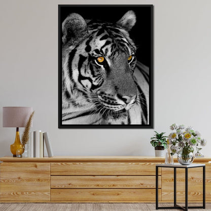 Black and White Tiger with Yellow Eyes Canvas Wall Art