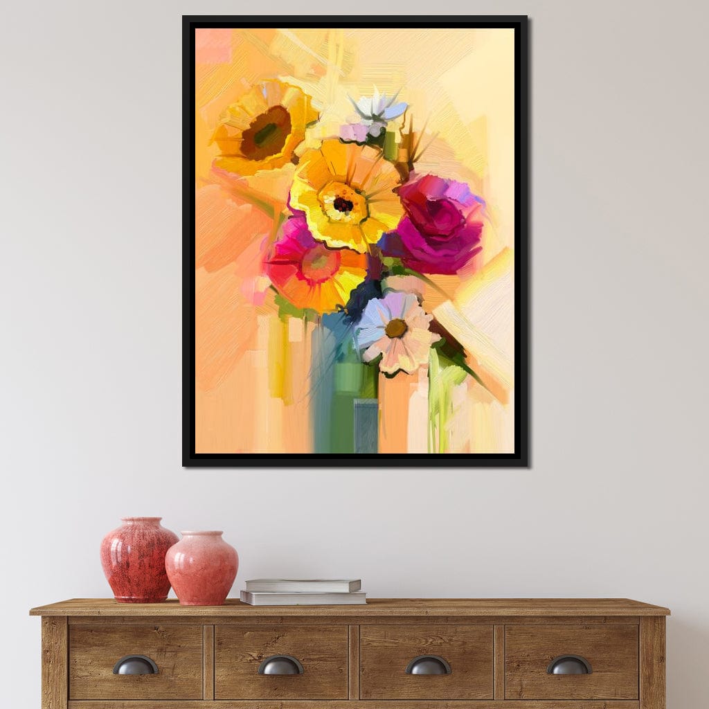 White Yellow & Red Flower Bouquet Canvas Wall Art