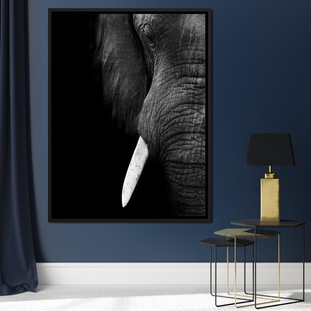Black and White Elephant Close up Canvas Wall Art