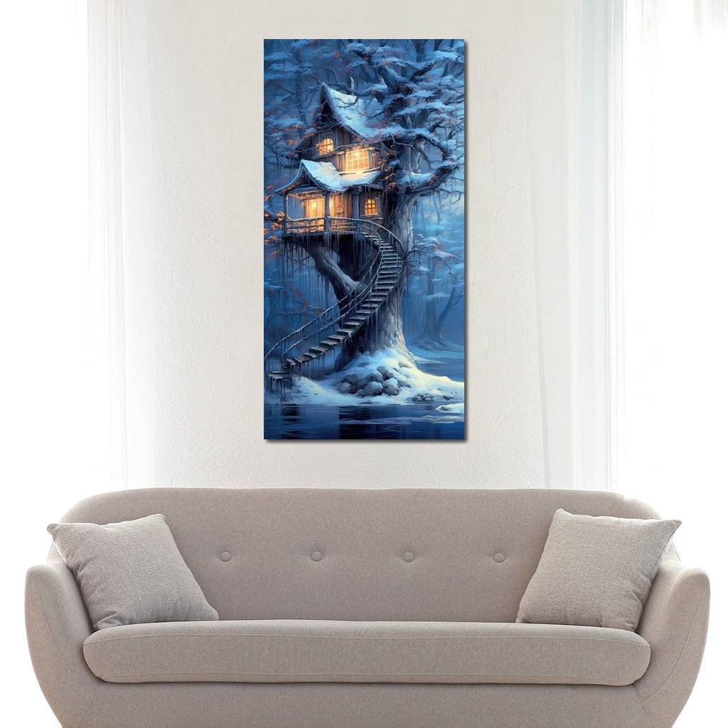 Winter Tree House Canvas Wall Art