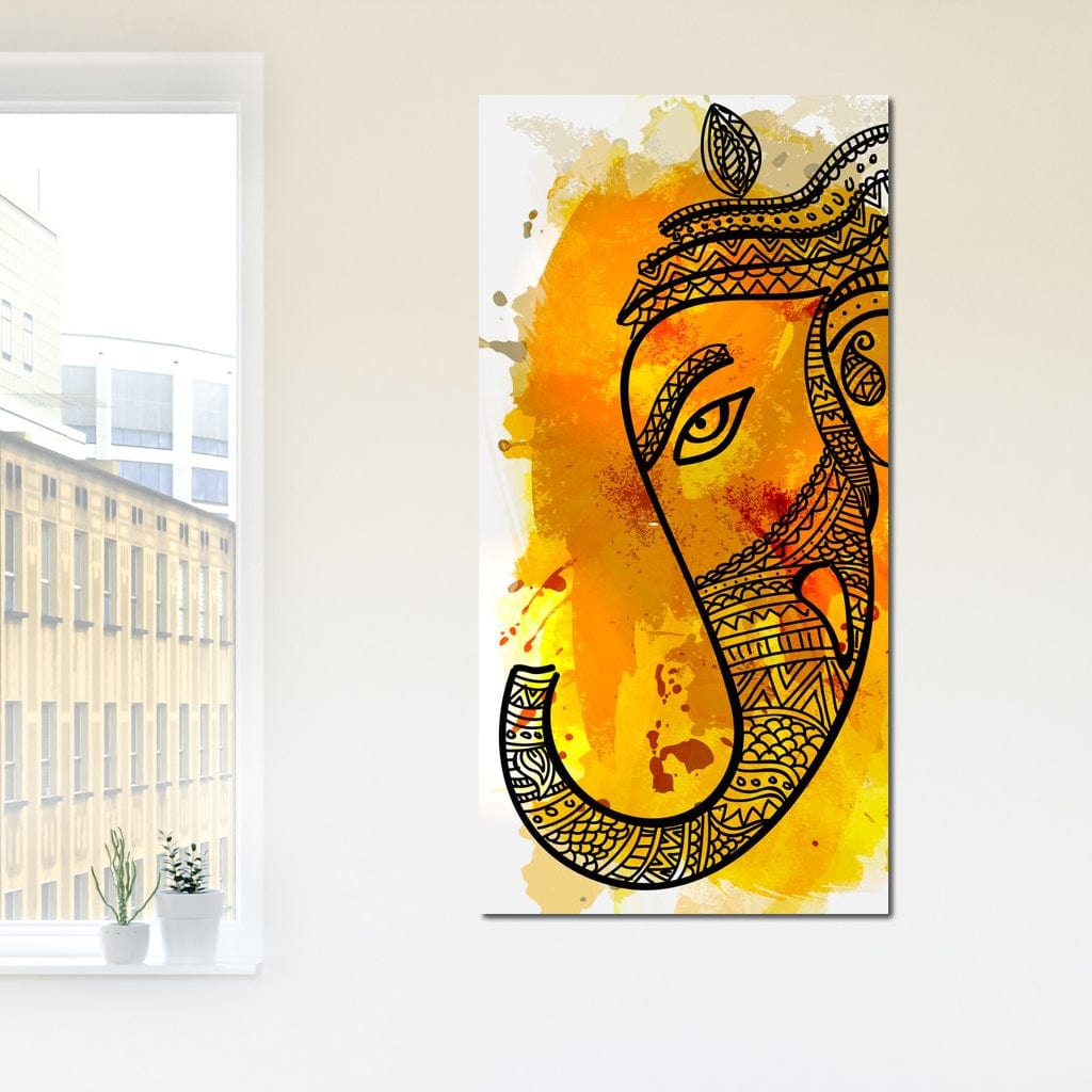 Lord Ganesha in Yellow Canvas Wall Art