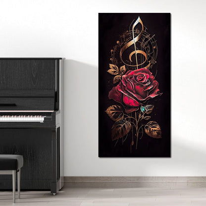 Red Rose & Musical Notes Canvas Wall Art