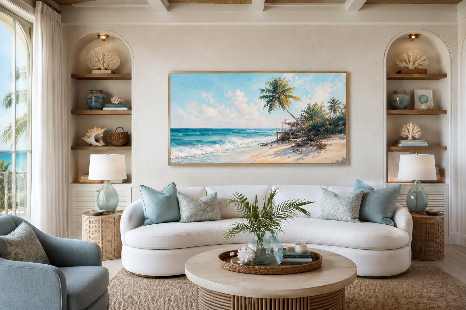 Tropical Beach with Palm Trees and Turquoise Waves, Coastal Wall Art