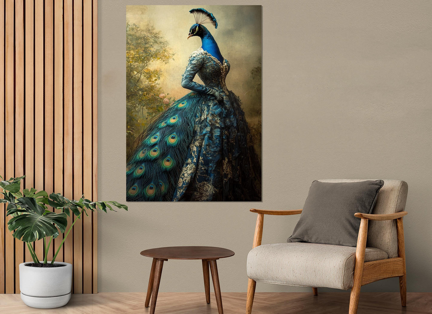 Abstract Lady Peacock Canvas Print, Elegant Peacock Wall Art, Peacock Poster, Vintage Peacock Wall Art, Framed & Ready t