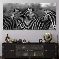 Zebra Herd in Black & White Canvas Wall Art