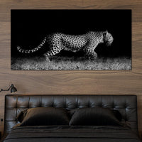 Black and White Jaguar Running Canvas Wall Art