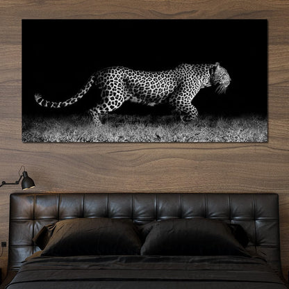 Black and White Jaguar Running Canvas Wall Art