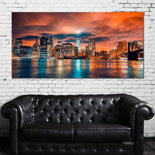 Red Clouds Over New York City Canvas Wall Art