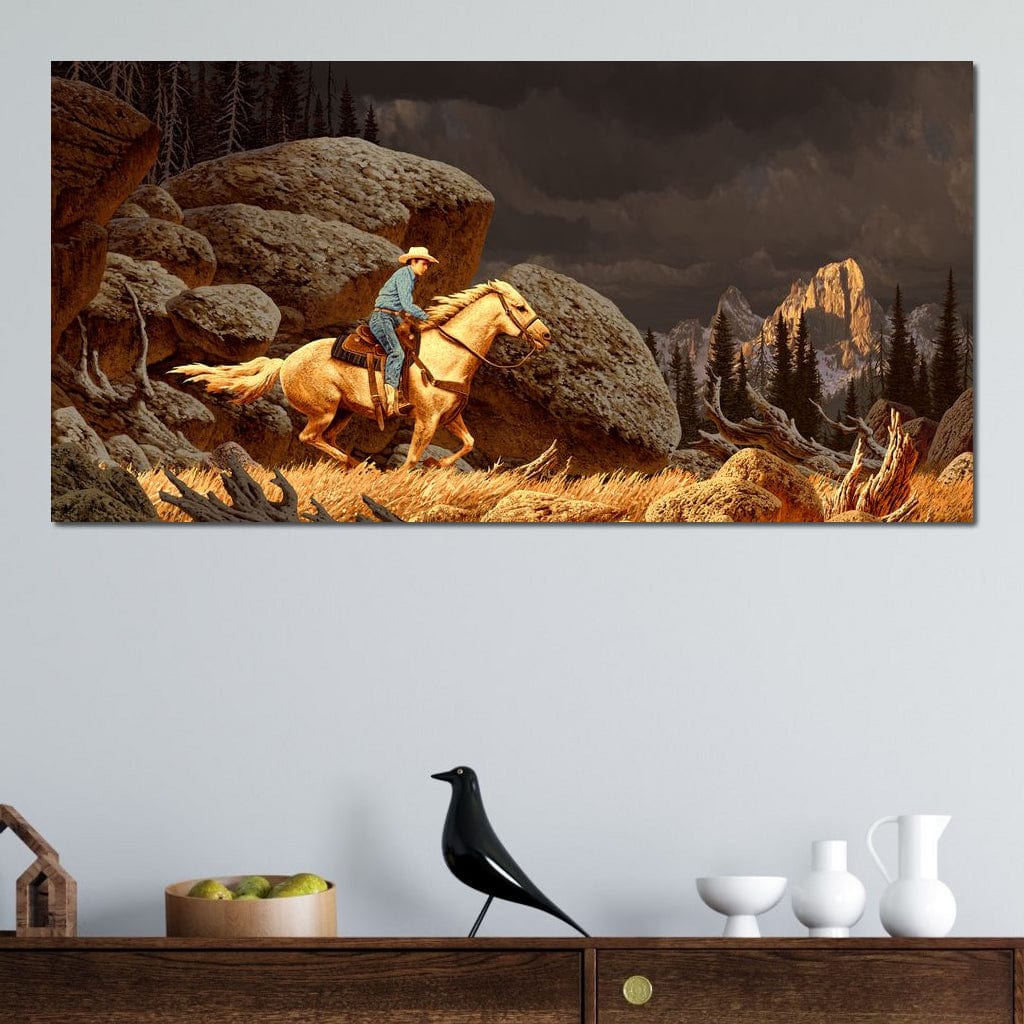 Cowboy In The Rockies Canvas Wall Art