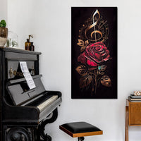 Red Rose & Musical Notes Canvas Wall Art