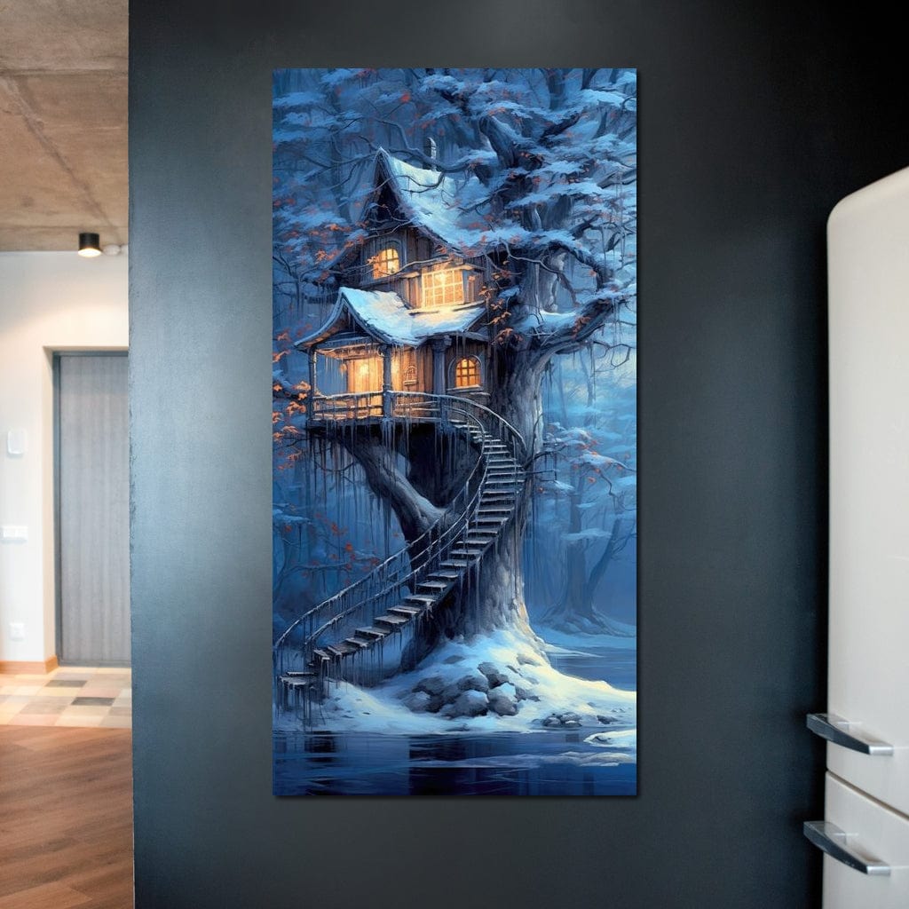 Winter Tree House Canvas Wall Art