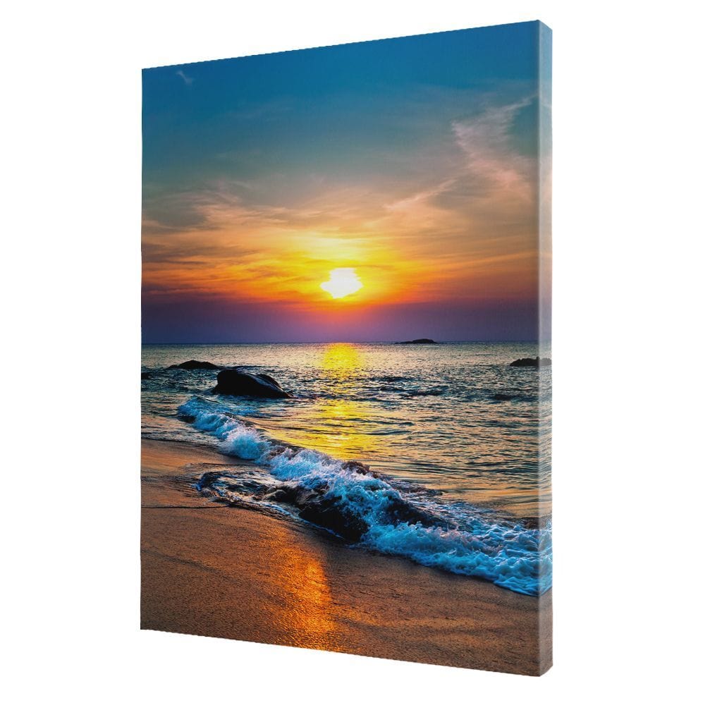 Black Sand Beach Sunset Canvas Wall Art
