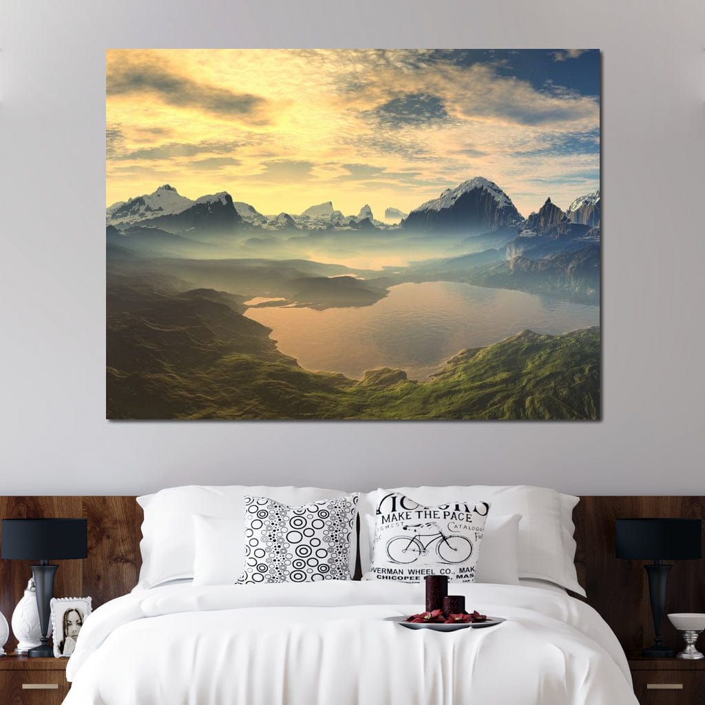 Morning Mist on Serenity Lake Canvas Wall Art