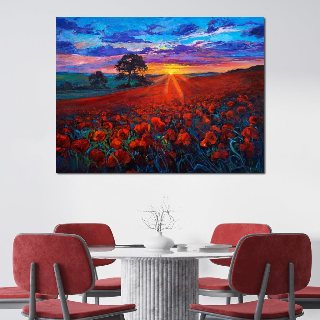 Sunset Over the Poppy Fields Canvas Wall Art
