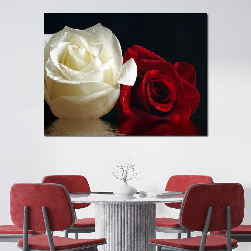 Red & White Roses Reflection Canvas Wall Art