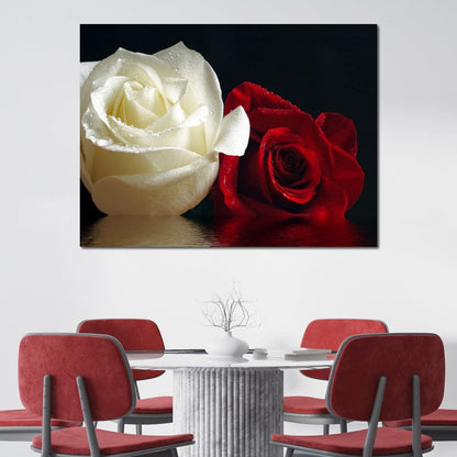 Red & White Roses Reflection Canvas Wall Art