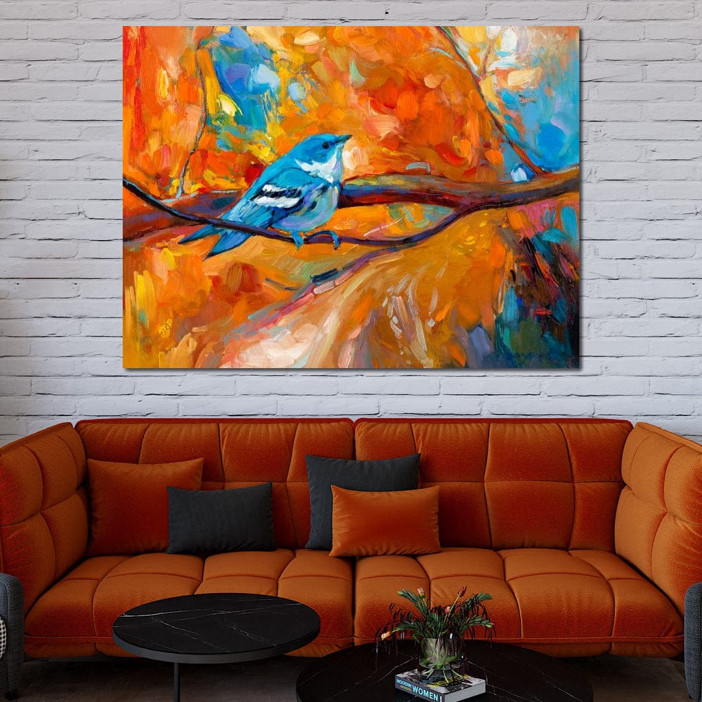 Blue Cerulean Warbler Bird Canvas Wall Art