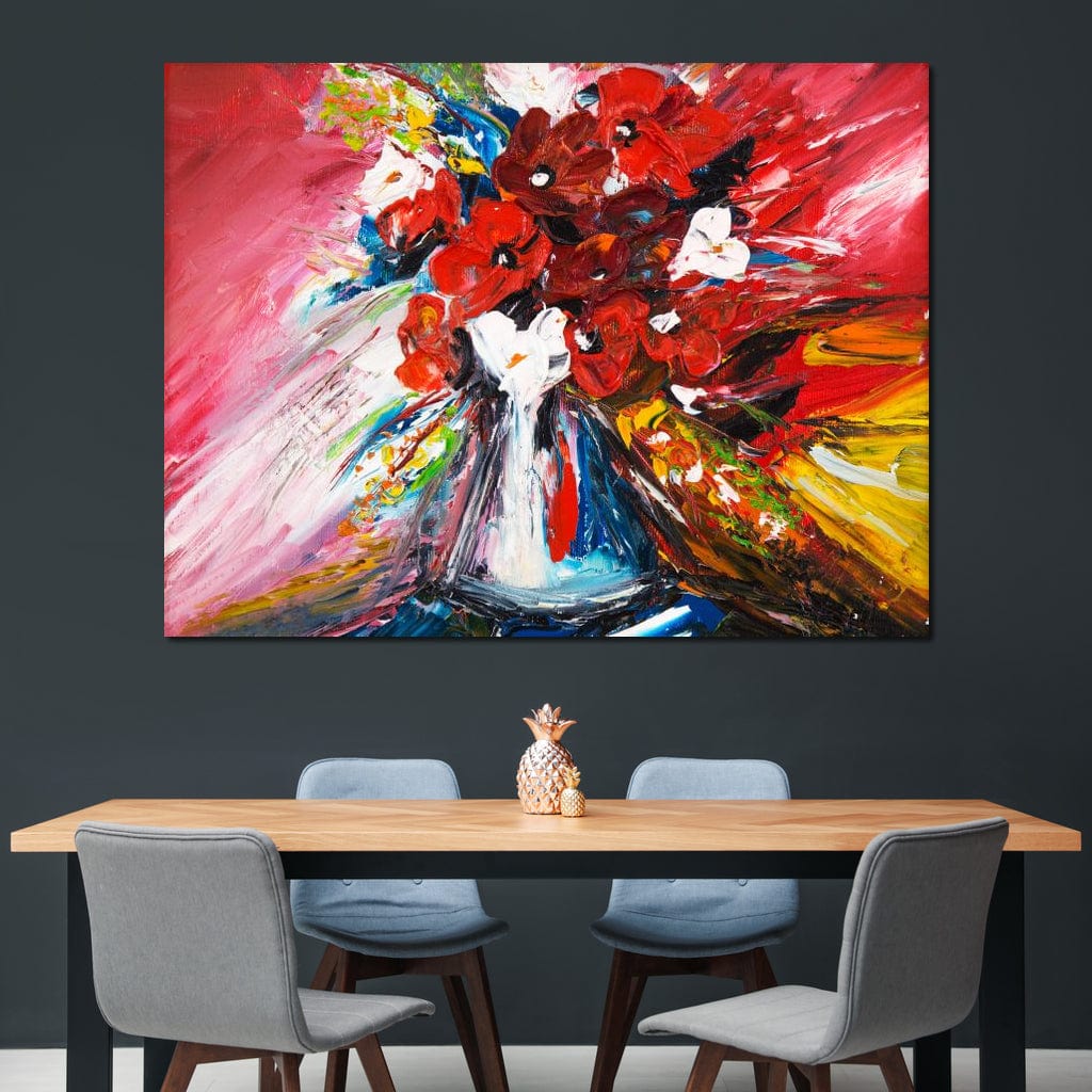 Red Flowers Bouquet Canvas Wall Art