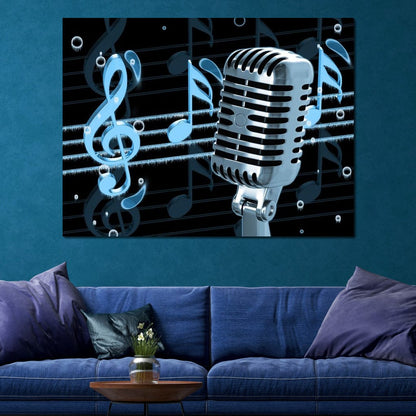 Vintage Microphone & Blue Notes Canvas Wall Art