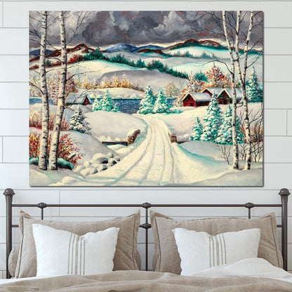 Rural Winter Landscape Canvas Wall Art