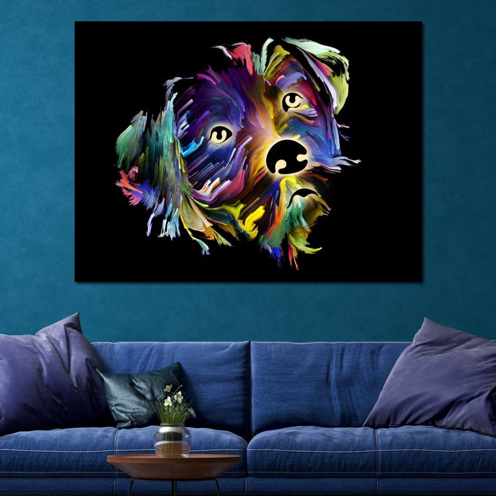 Coloful Dog on Black Background Canvas Wall Art