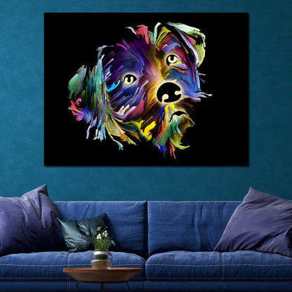 Coloful Dog on Black Background Canvas Wall Art