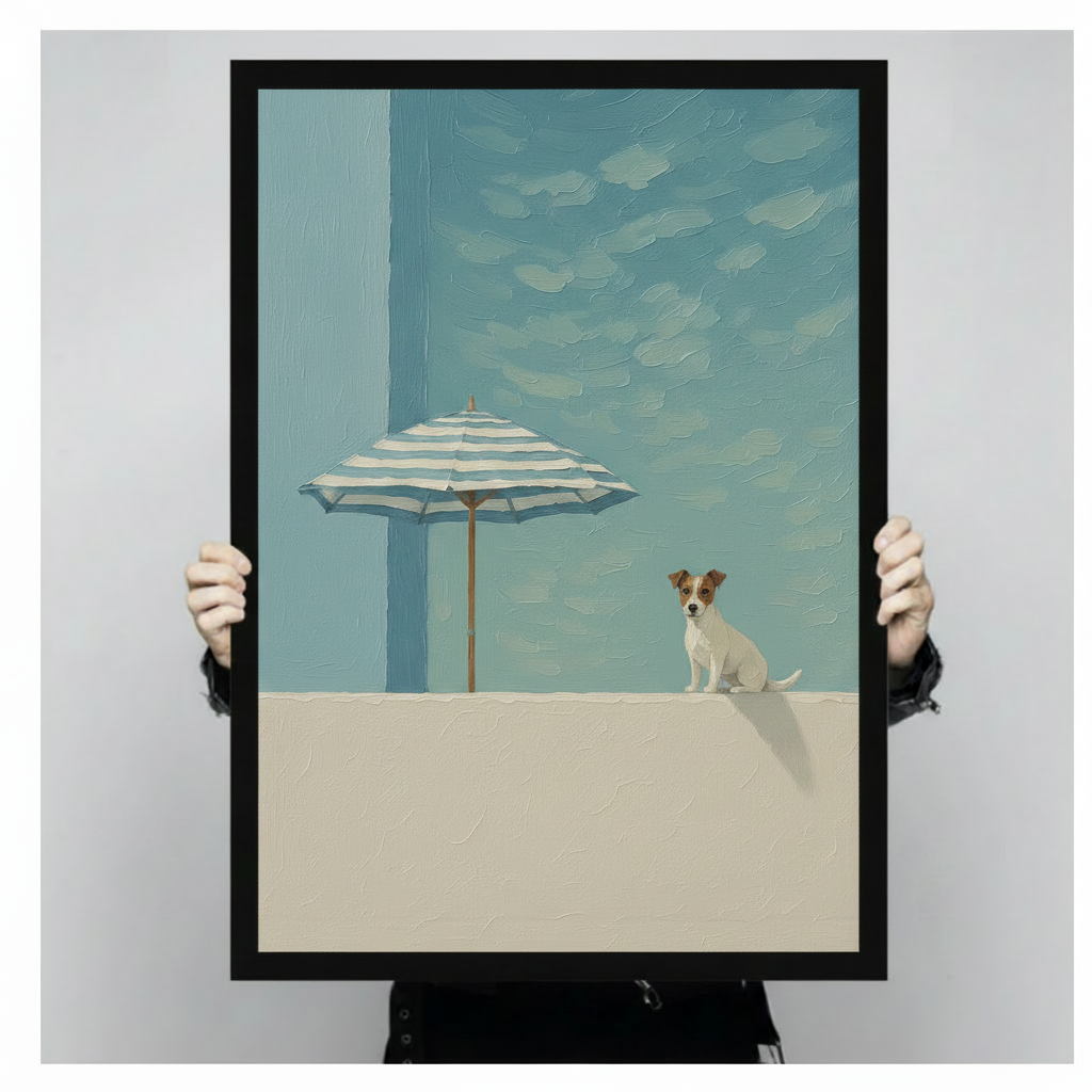 Minimalist Beach Dog Umbrella Canvas Wall Art