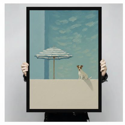 Minimalist Beach Dog Umbrella Canvas Wall Art