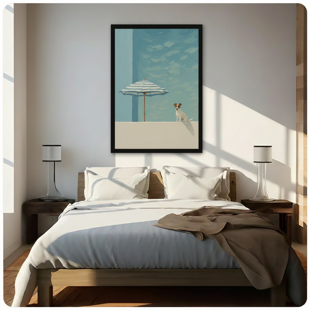 Minimalist Beach Dog Umbrella Canvas Wall Art