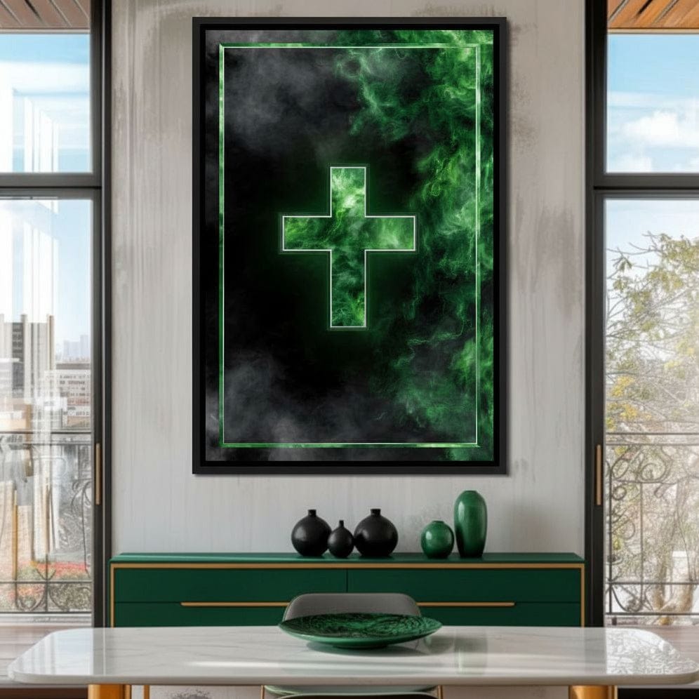 Emerald Smoke Cross Radiance Canvas Wall Art
