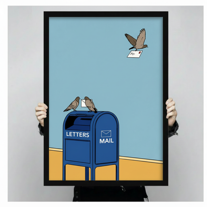 Retro Pigeon Mail Carrier Humor Canvas Wall Art