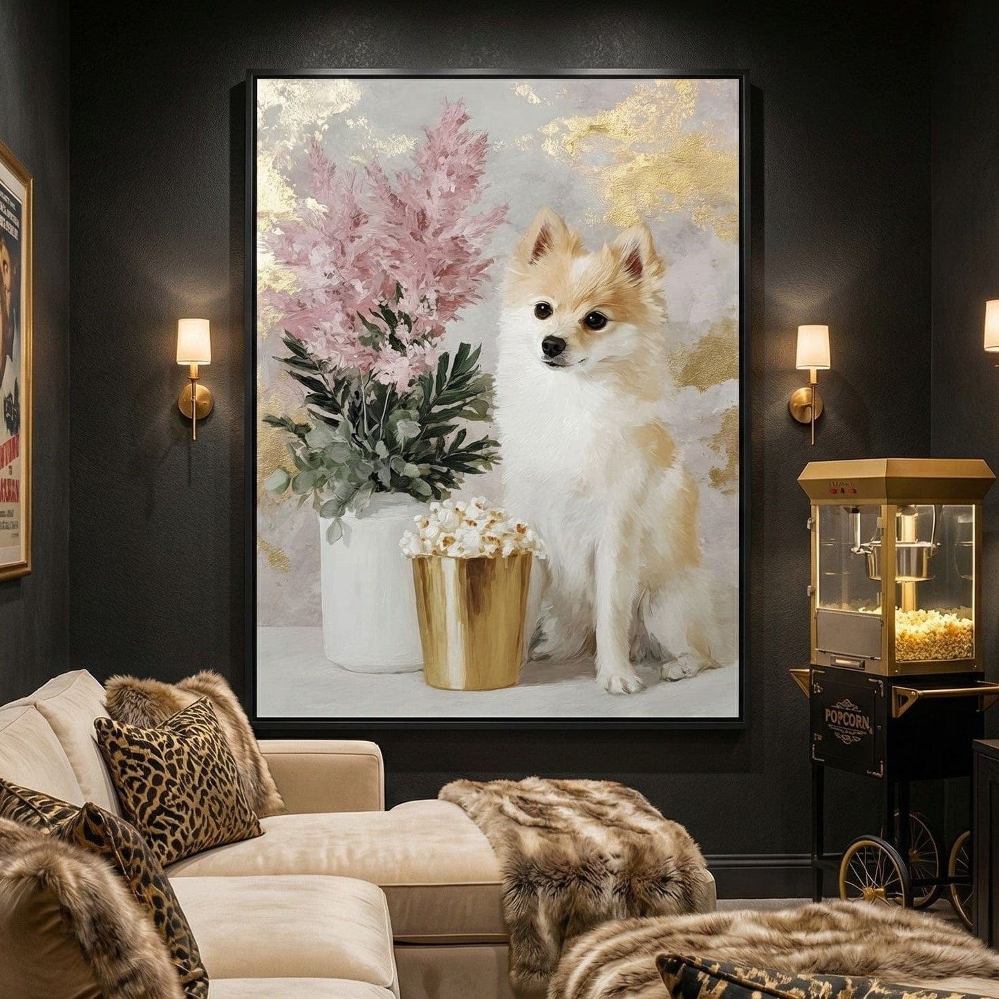 Pomeranian Petals Gold Light Canvas Wall Art