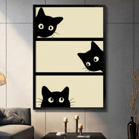 Curious Black Cats Peeking Canvas Art Wall Art