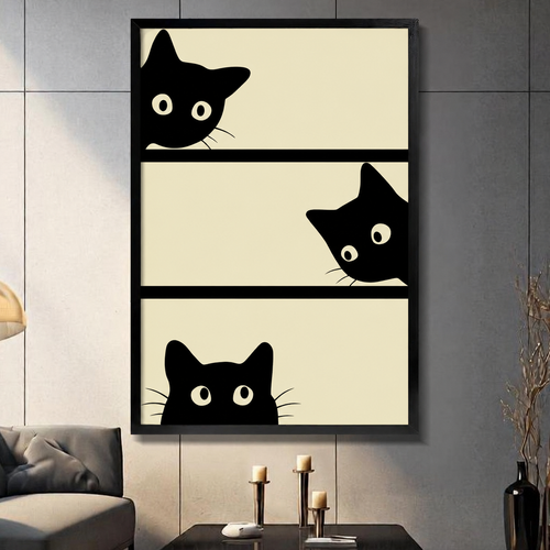 Curious Black Cats Peeking Canvas Art Wall Art