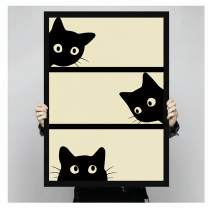 Curious Black Cats Peeking Canvas Art Wall Art