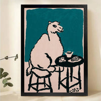 Camel at Coffee Shop Wall Art - Funny Minimalist Line Art Canvas Print