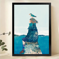 Girl on Rock with Seagull Wall Art - Dreamy Ocean Canvas Print