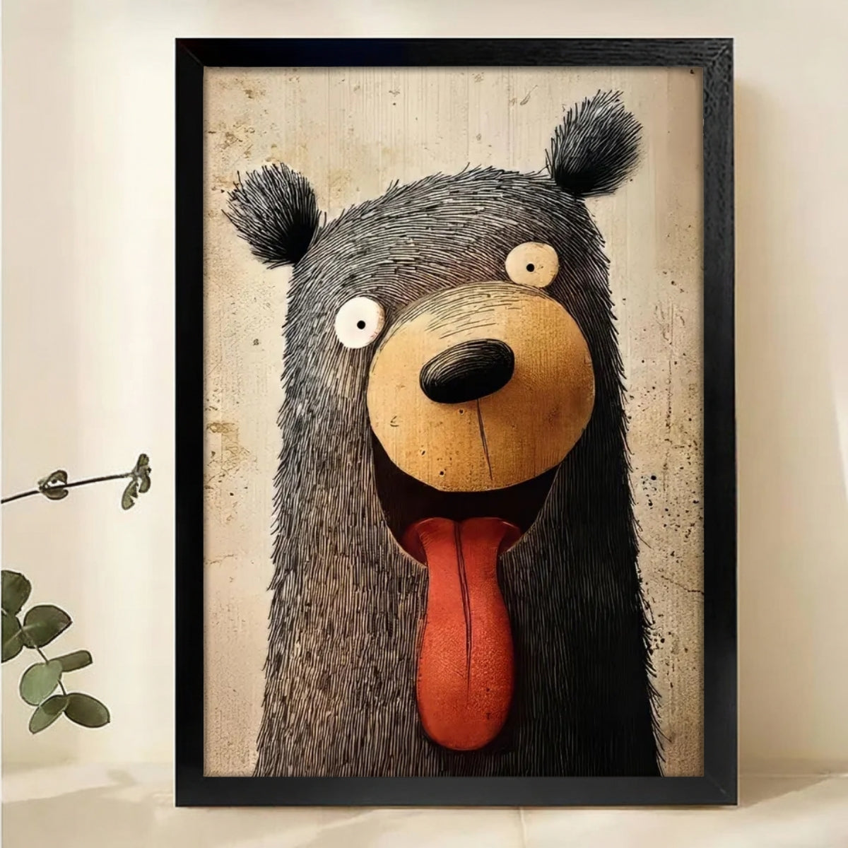 Happy Bear with Tongue Out - Whimsical Canvas Wall Art