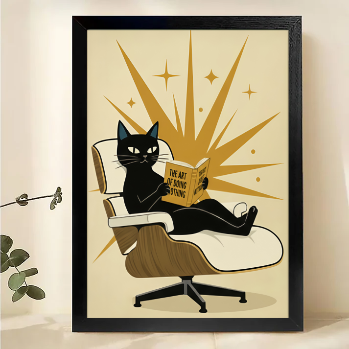 The Art of Doing Nothing Cat Poster | Mid-Century Modern Wall Art Print