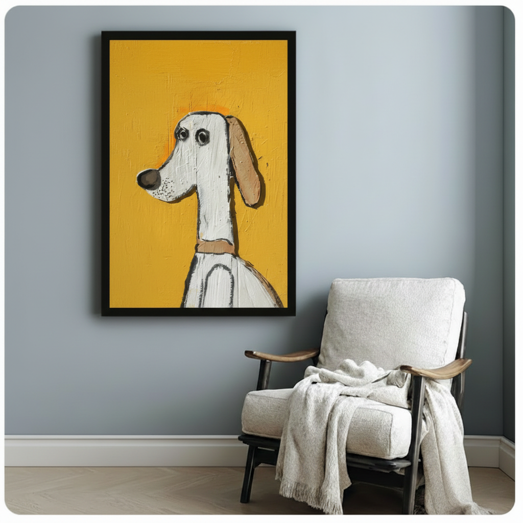 White Hound Dog Yellow Pop Art Canvas Wall Art