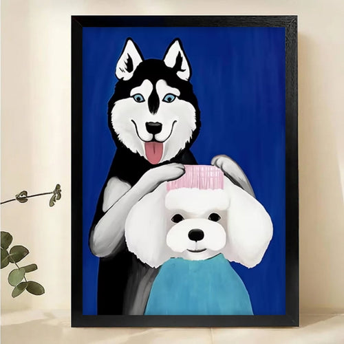 Husky and Bichon Frise Wall Art - Cute Dog Duo Canvas Print