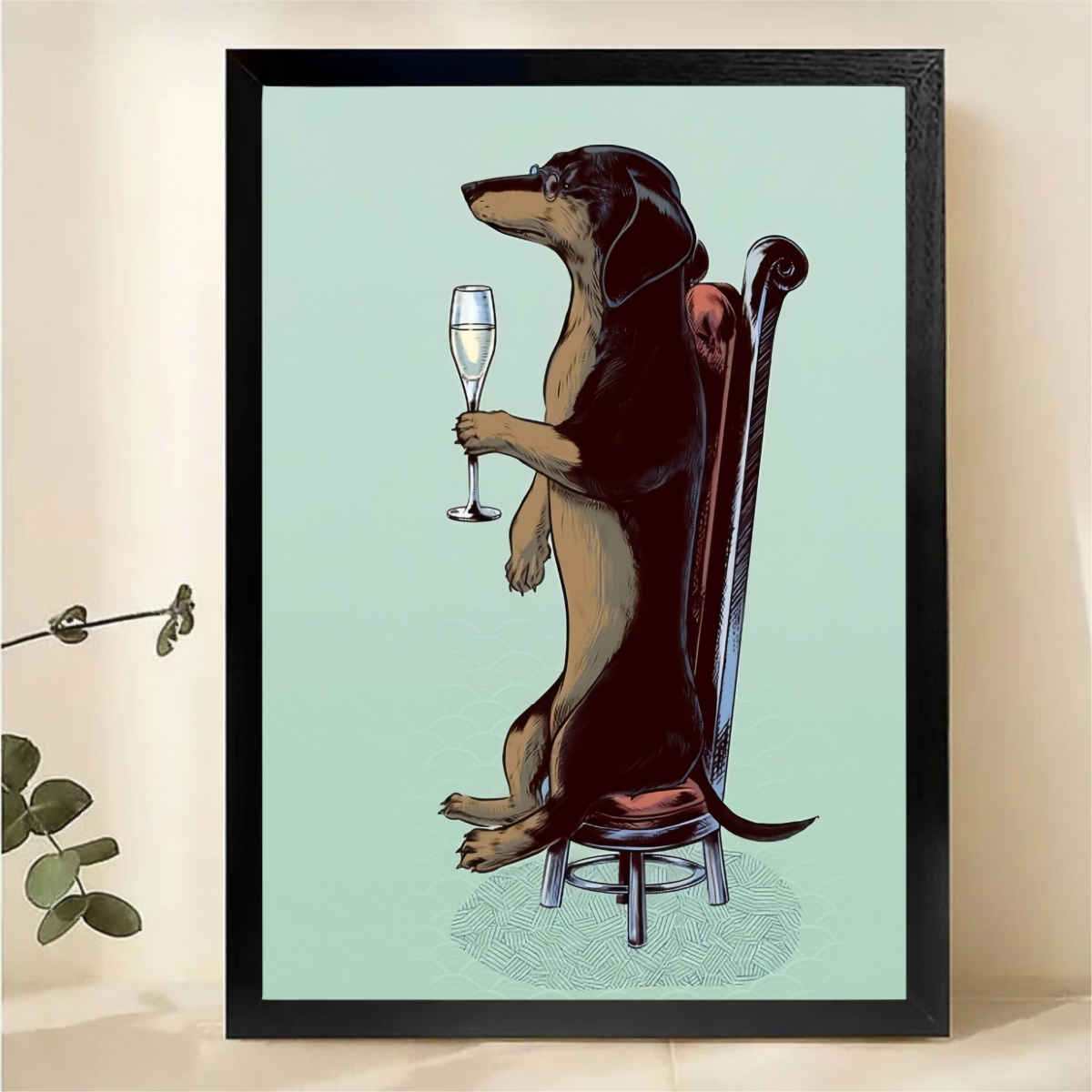 Dachshund with Champagne Wall Art - Fancy Dog Celebration Print