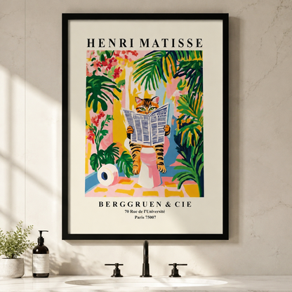 Matisse Cat Reading Newspaper Framed Canvas Wall Art