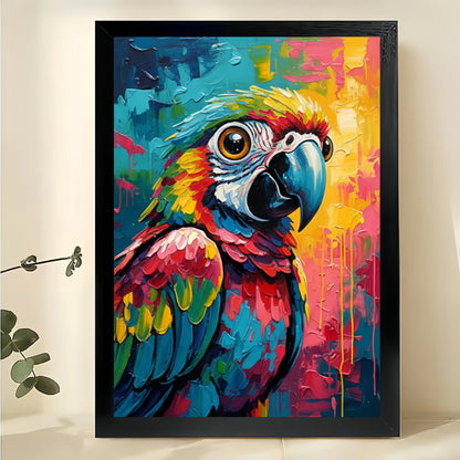 The Vibrant Graffiti Parrot – Tropical Playful Wall Art on Natural Wood Canvas