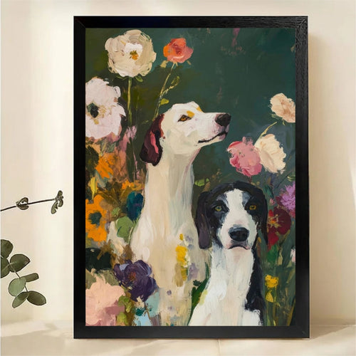 Dogs in Bloom Wall Art Print - Floral Pet Portrait Painting