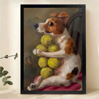 Dog with Tennis Balls Wall Art - Playful Terrier Print